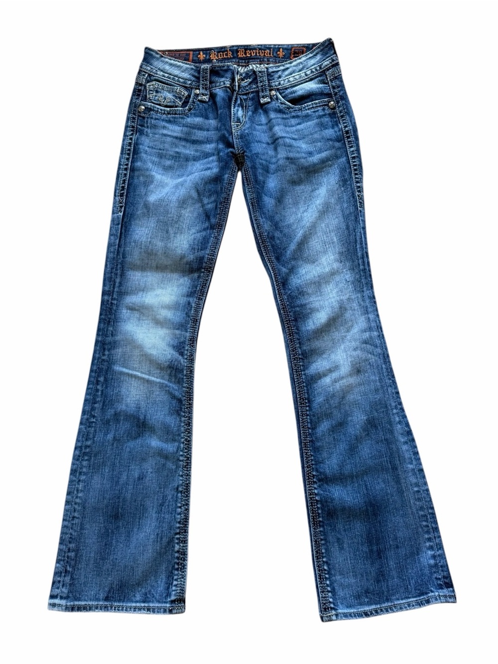 Rock Revival Women’s 28 Alanis Low Rise Bootcut Jeans Blue Stretch Denim